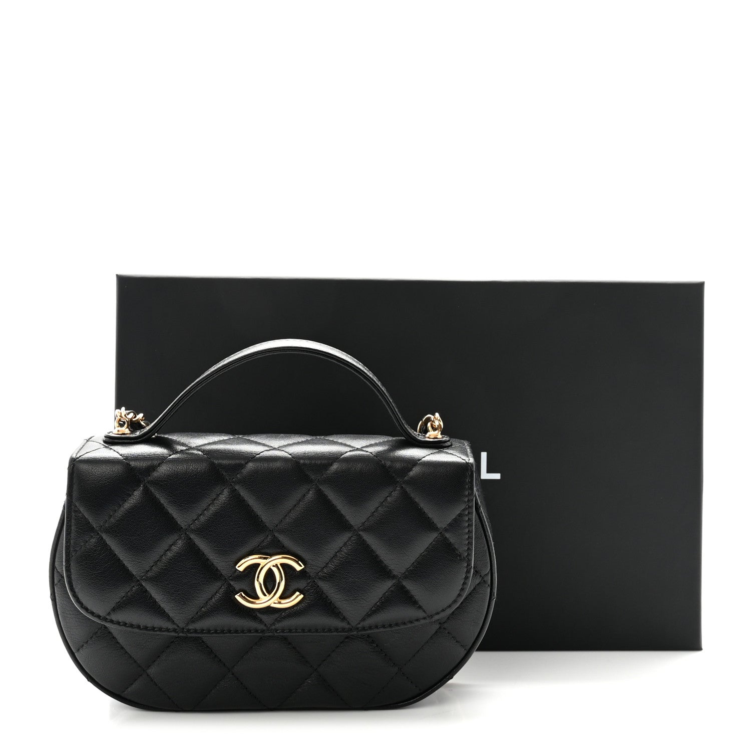 Chanel Shiny Aged Calfskin Quilted Top Handle Clutch With Chain Black 11 of 11