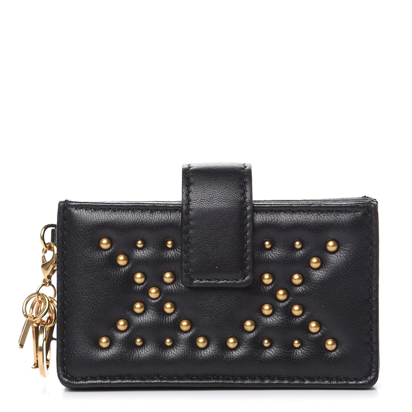 Lambskin Studded Cannage Lady Dior 5-Gusset Card Holder Black