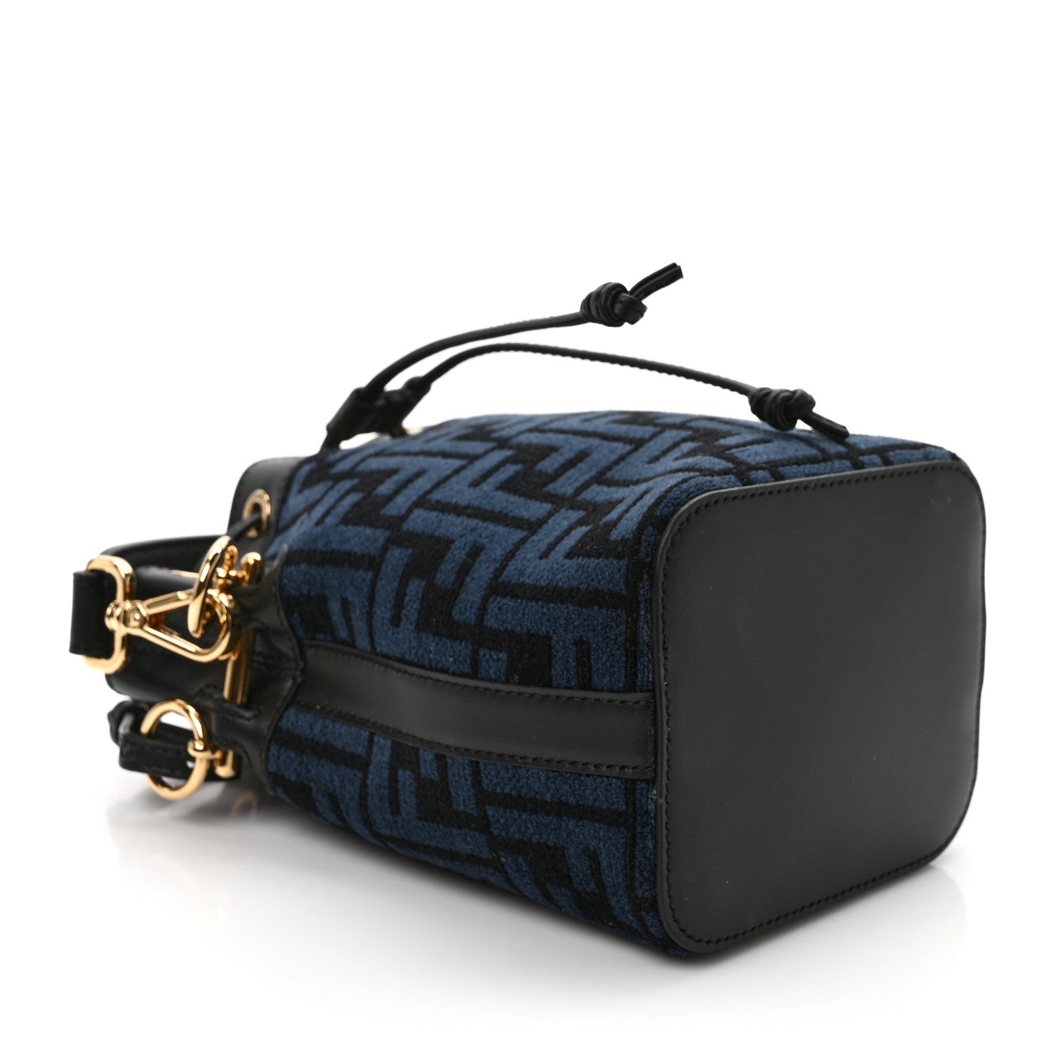Fendi Chenille Vitello King FF Mini Mon Tresor Bucket Bag Blue Black 4 of 9