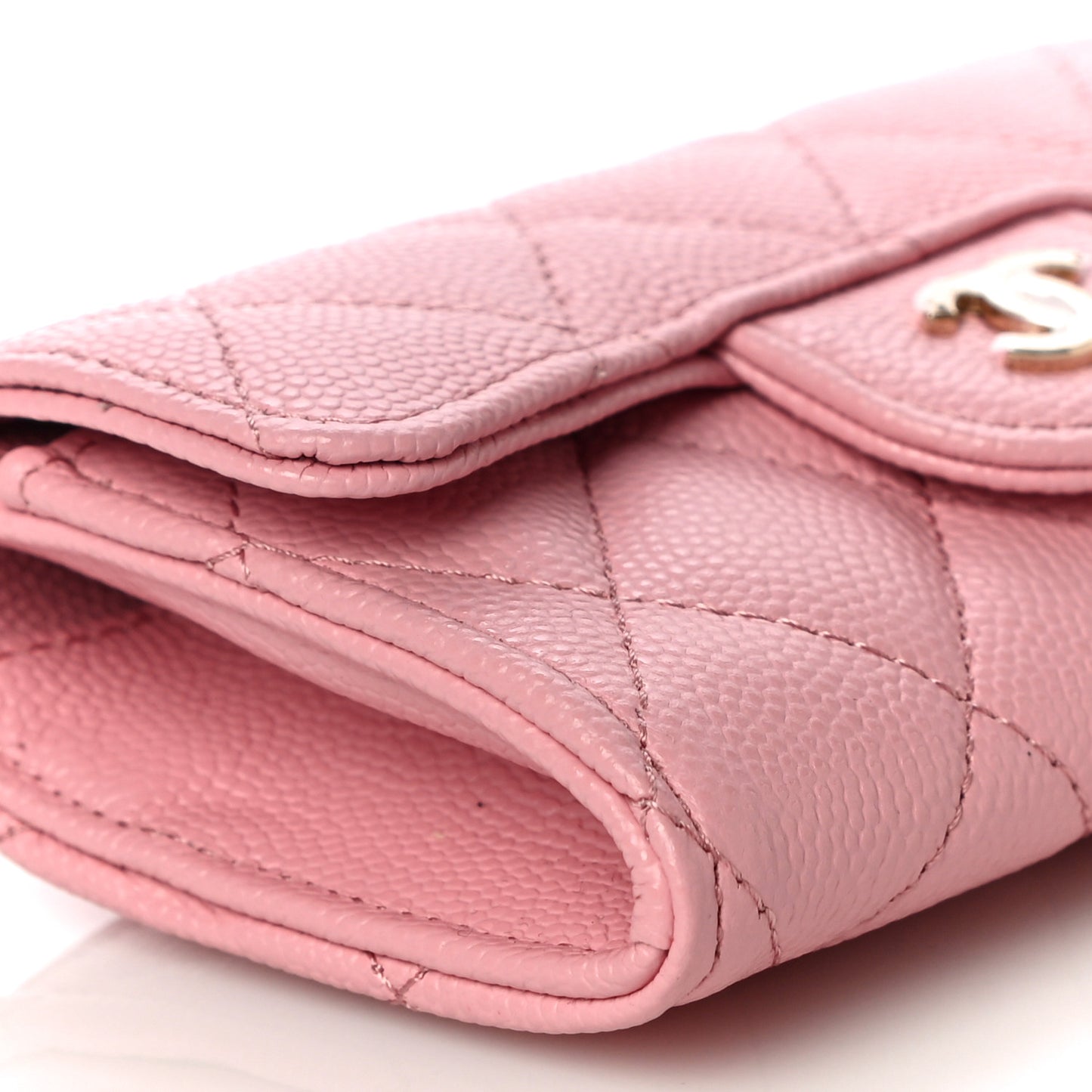 Caviar Quilted Flap Card Holder Wallet Light Pink