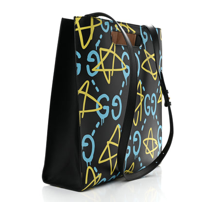 Gucci Calfskin GucciGhost Medium XL Tote Black New Acquamarine 3 of 12