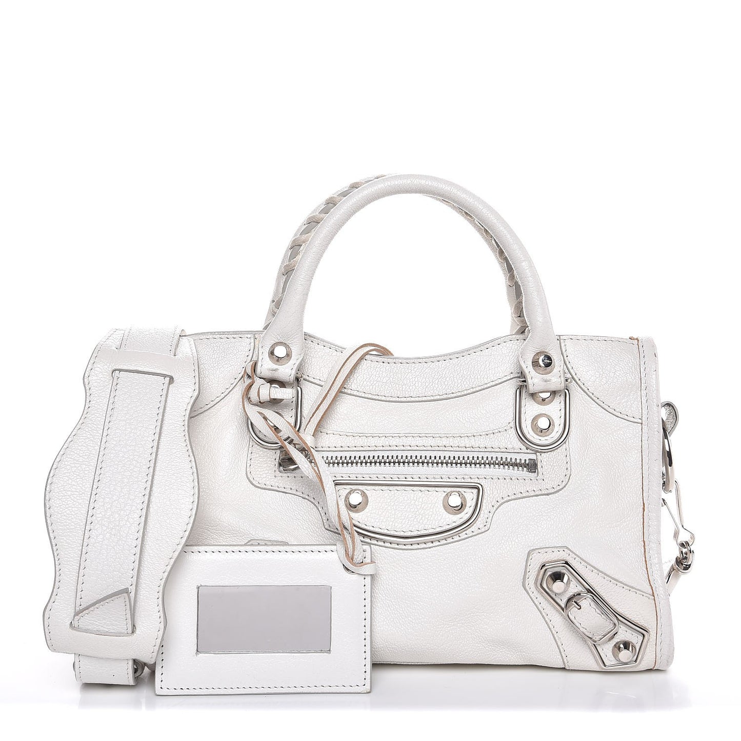 Chevre Silver Metallic Edge Hardware Mini City White