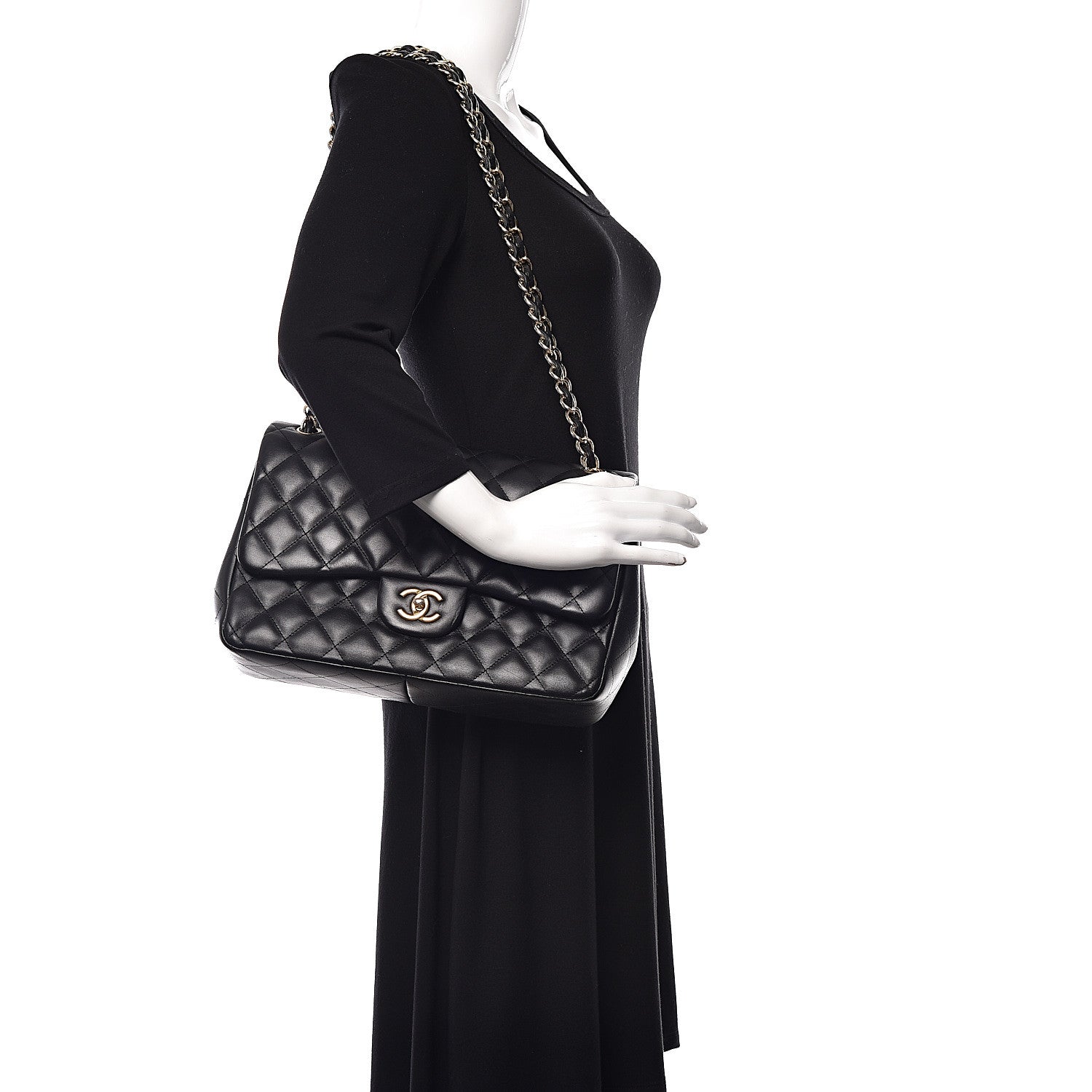 Chanel Lambskin Quilted Jumbo Double Flap Black 2 of 10