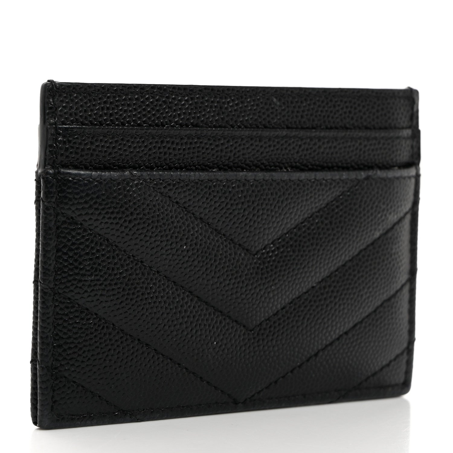 Saint Laurent Grain De Poudre Matelasse Chevron Monogram Credit Card Case Black 3 of 7