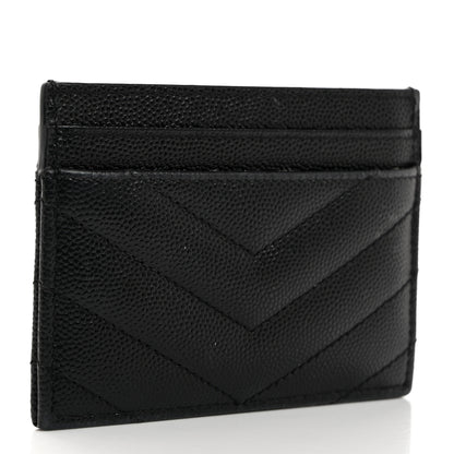 Saint Laurent Grain De Poudre Matelasse Chevron Monogram Credit Card Case Black 3 of 7