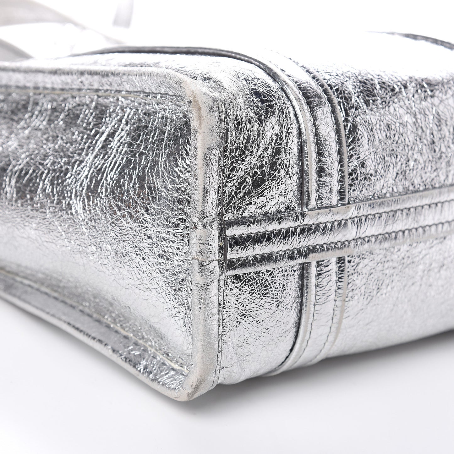 Metallic Calfskin S Bazar Shopper Tote Silver Hardware