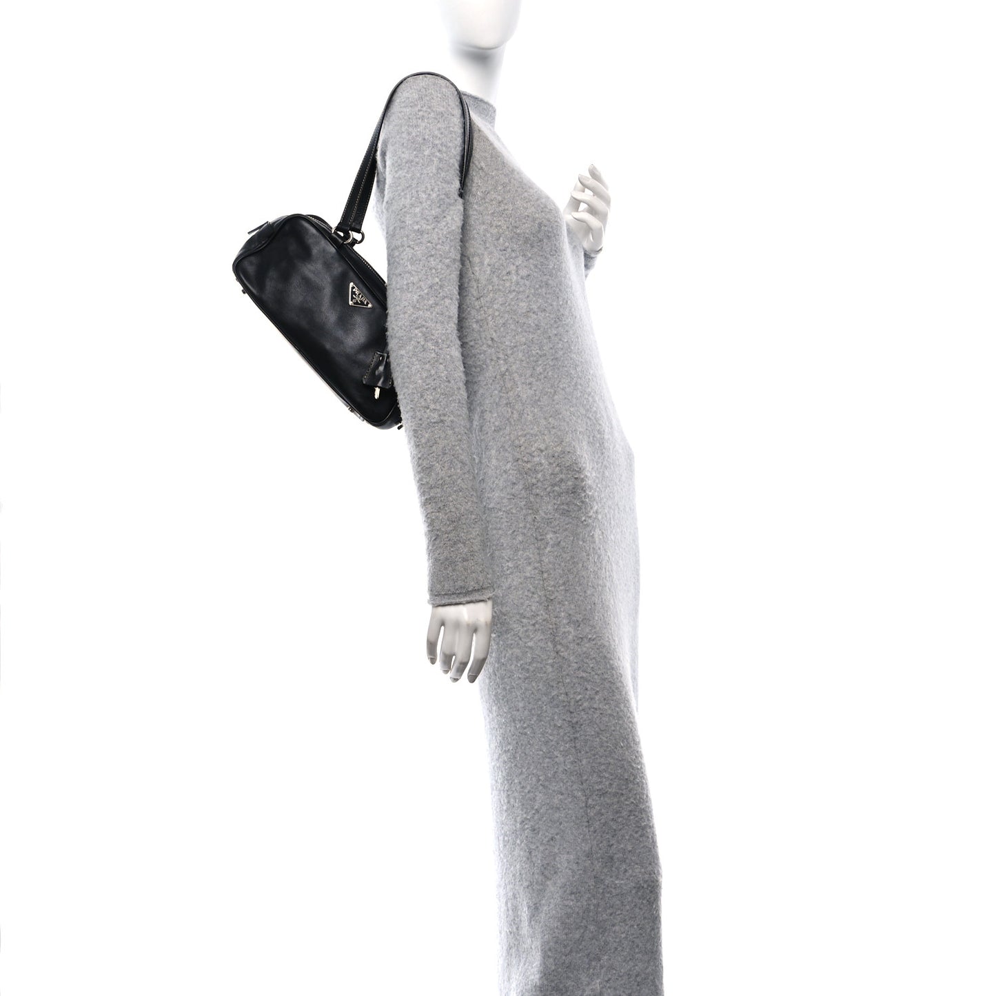 Vitello Heavy Push Lock Pocket Shoulder Bag Black