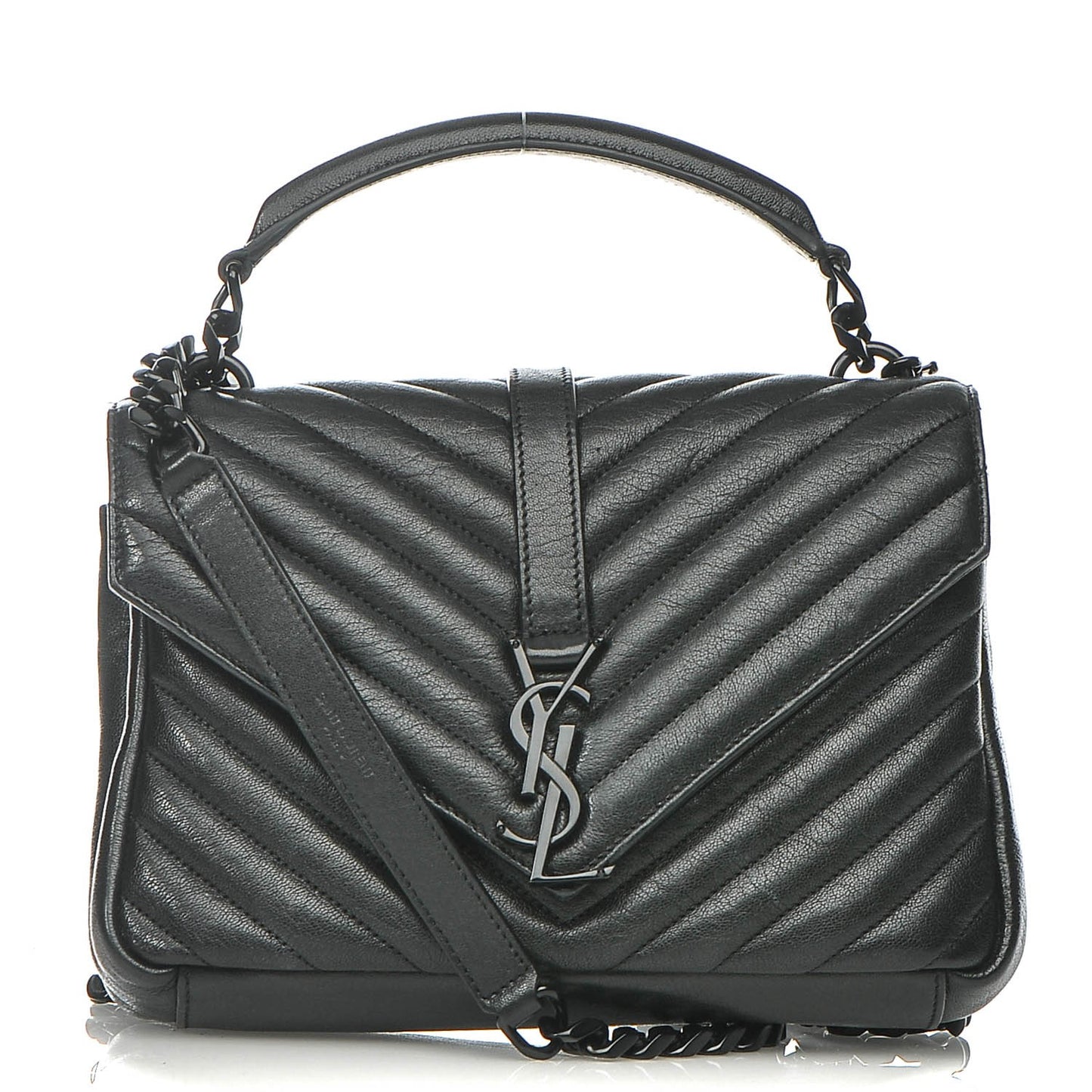 Sheepskin Matelasse Chevron Monogram Medium College Bag Black