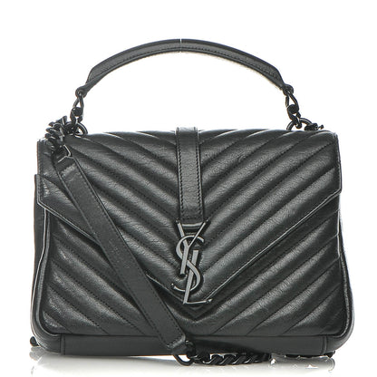 Saint Laurent Sheepskin Matelasse Chevron Monogram Medium College Bag Black 1 of 10