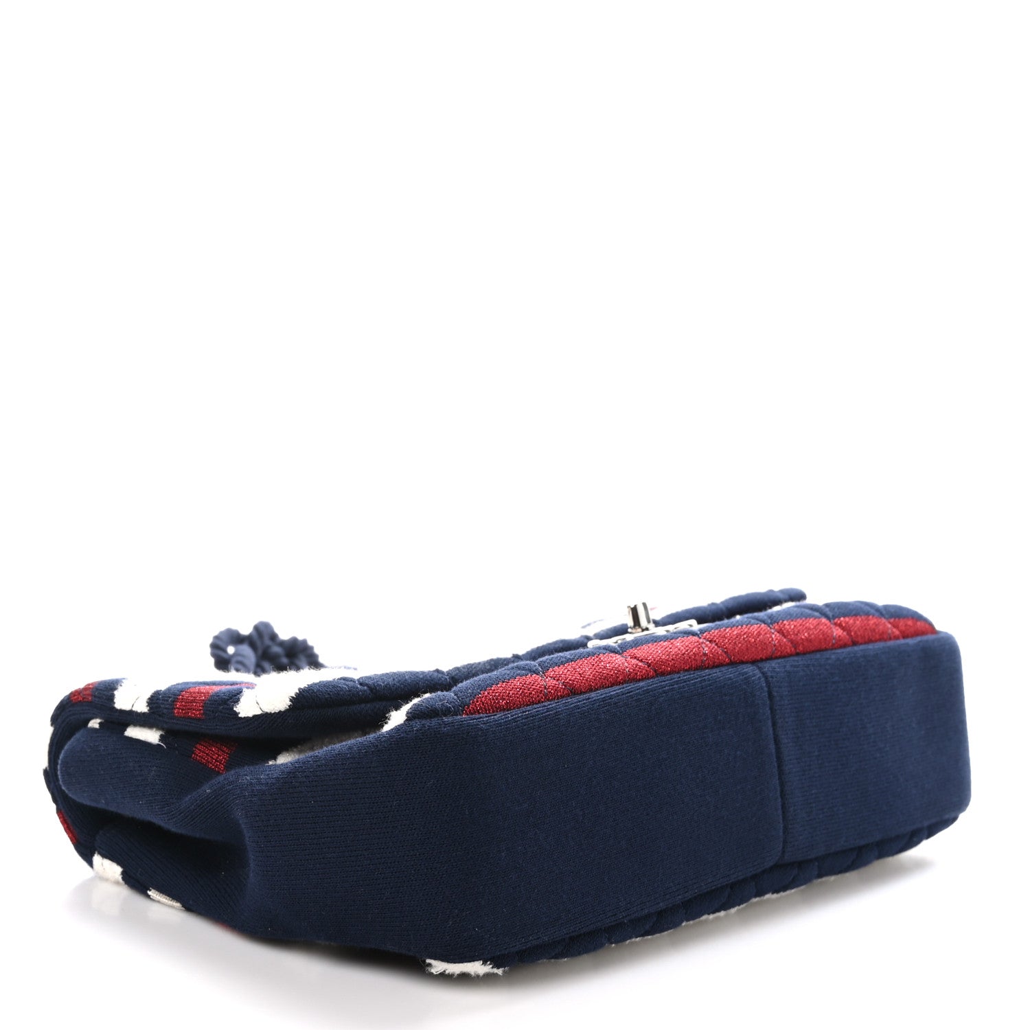 Chanel Jersey Felt Quilted Flap Burgundy White Blue 4 of 10