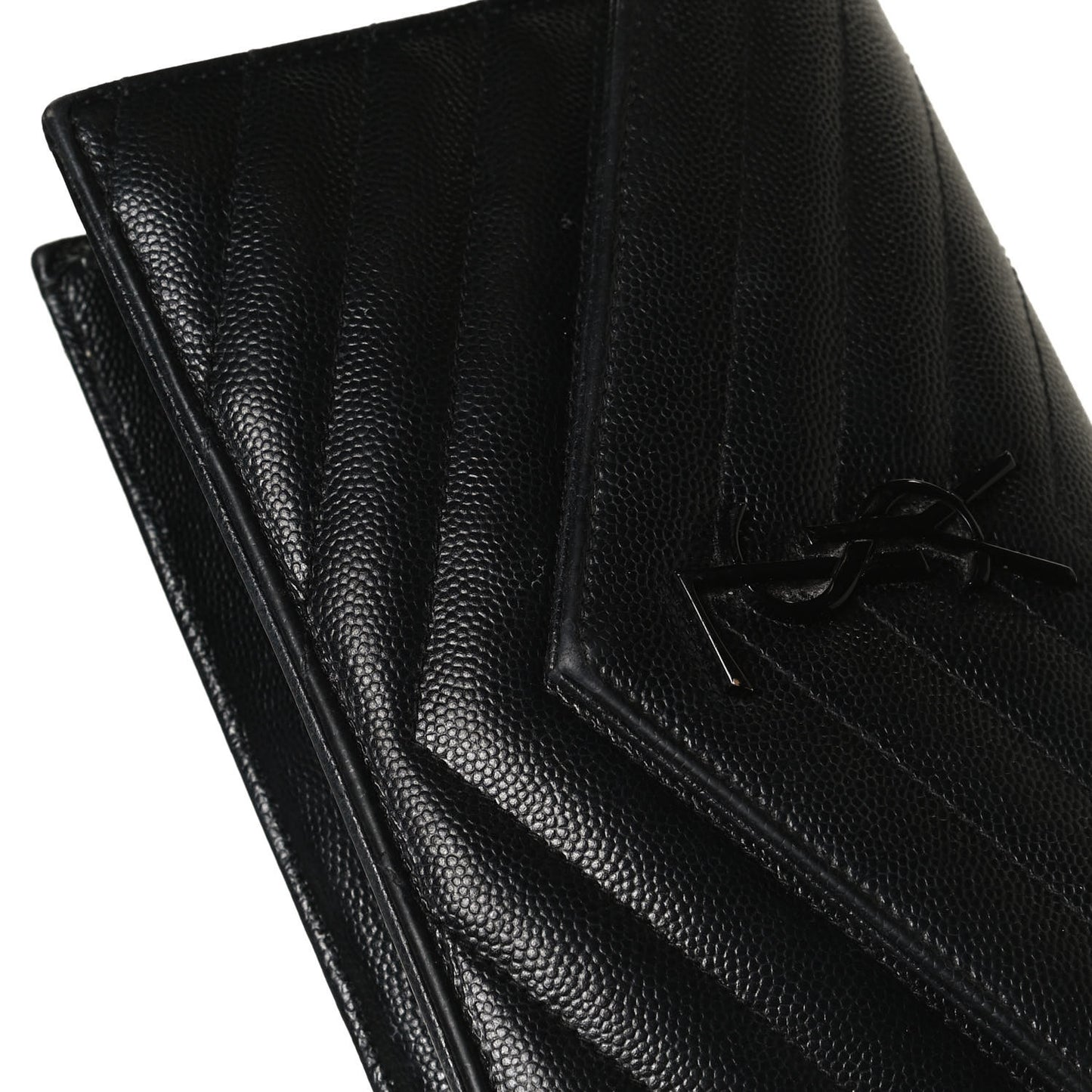 Grain De Poudre Matelasse Chevron Monogram Envelope Chain Wallet Black