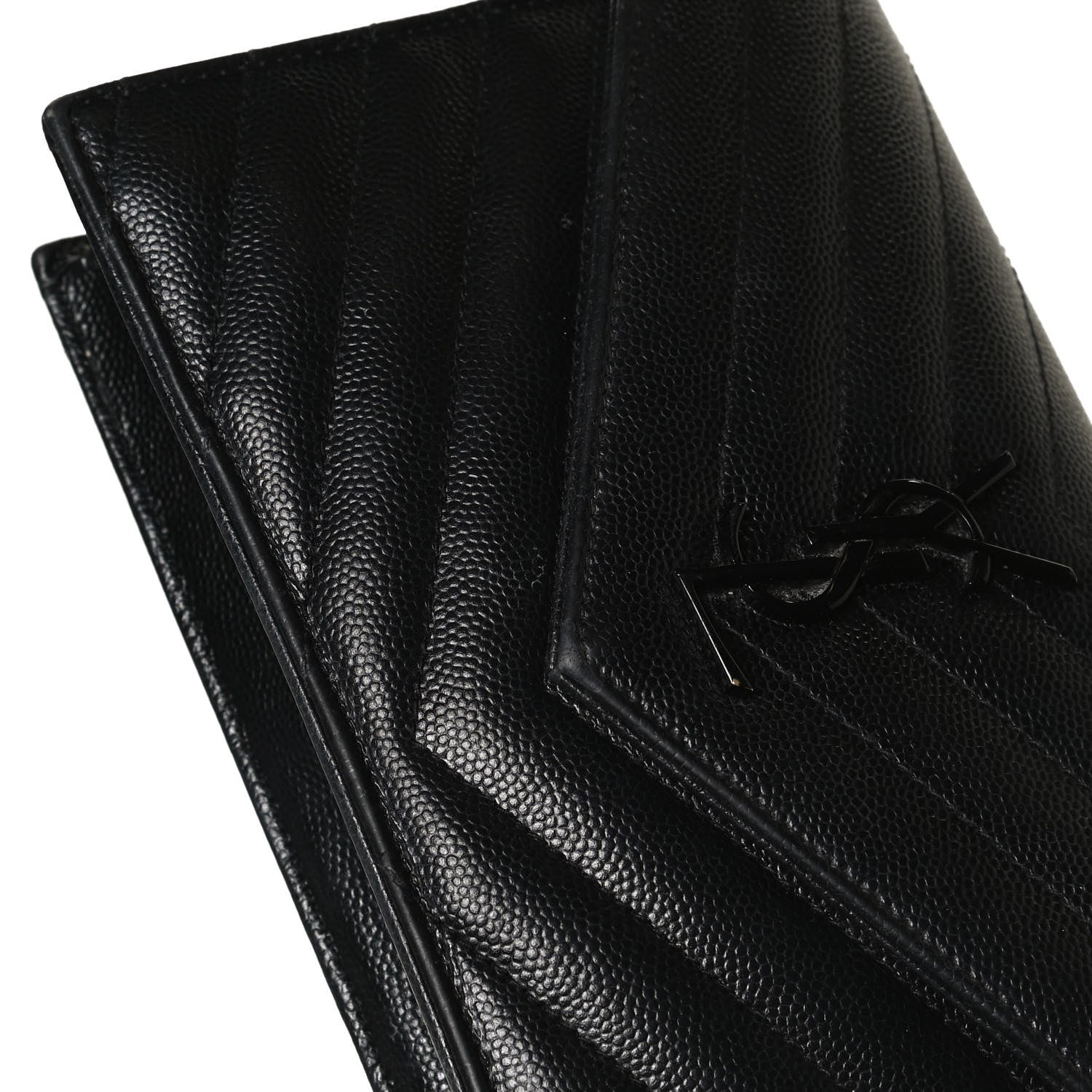 Saint Laurent Grain De Poudre Matelasse Chevron Monogram Envelope Chain Wallet Black 9 of 12