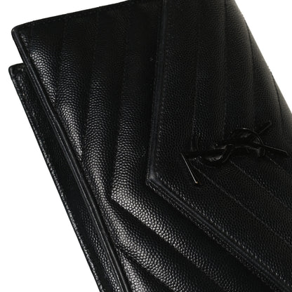 Saint Laurent Grain De Poudre Matelasse Chevron Monogram Envelope Chain Wallet Black 9 of 12