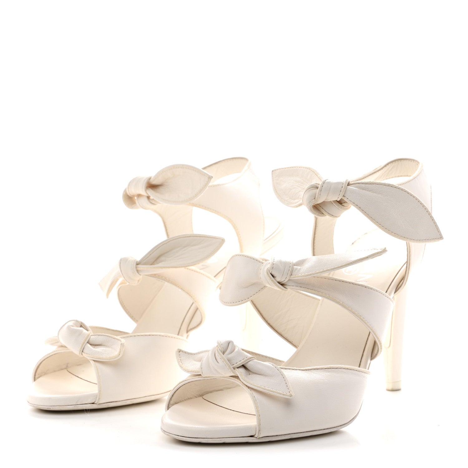 Chanel Lambskin Bow CC Sandal Pumps 38 White 4 of 9