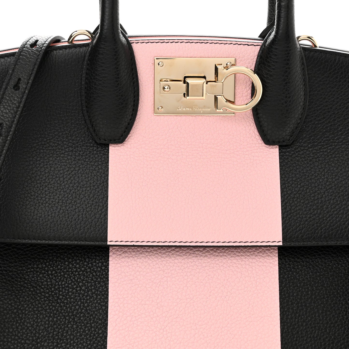 Calfskin Studio Top Handle Bag Black Pink
