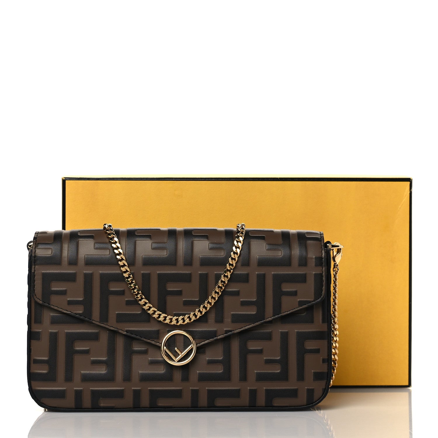 Fendi Vitello Soft F is Fendi Bi-Color FF 1974 Embossed Envelope Wallet On Chain with Pouches Maya Black 12 of 12