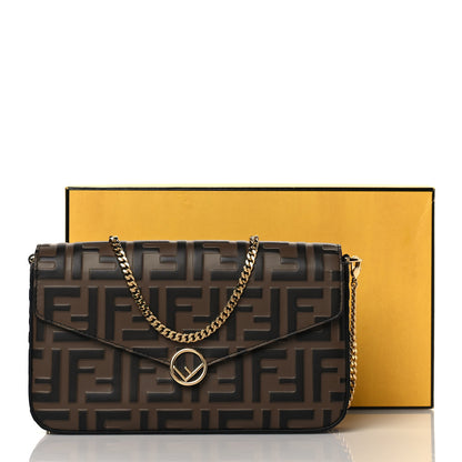 Fendi Vitello Soft F is Fendi Bi-Color FF 1974 Embossed Envelope Wallet On Chain with Pouches Maya Black 12 of 12