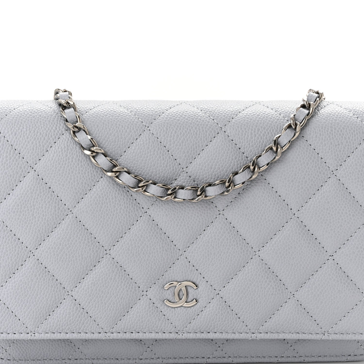 Chanel Caviar Quilted Wallet On Chain WOC Light Grey 9 of 12
