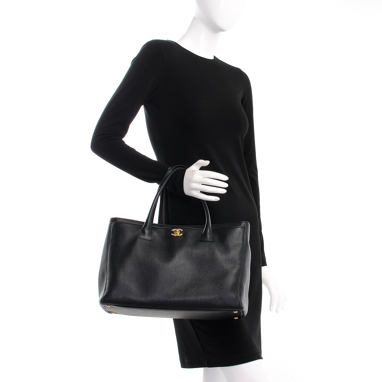 Calfskin Cerf Executive Shopper Tote Black