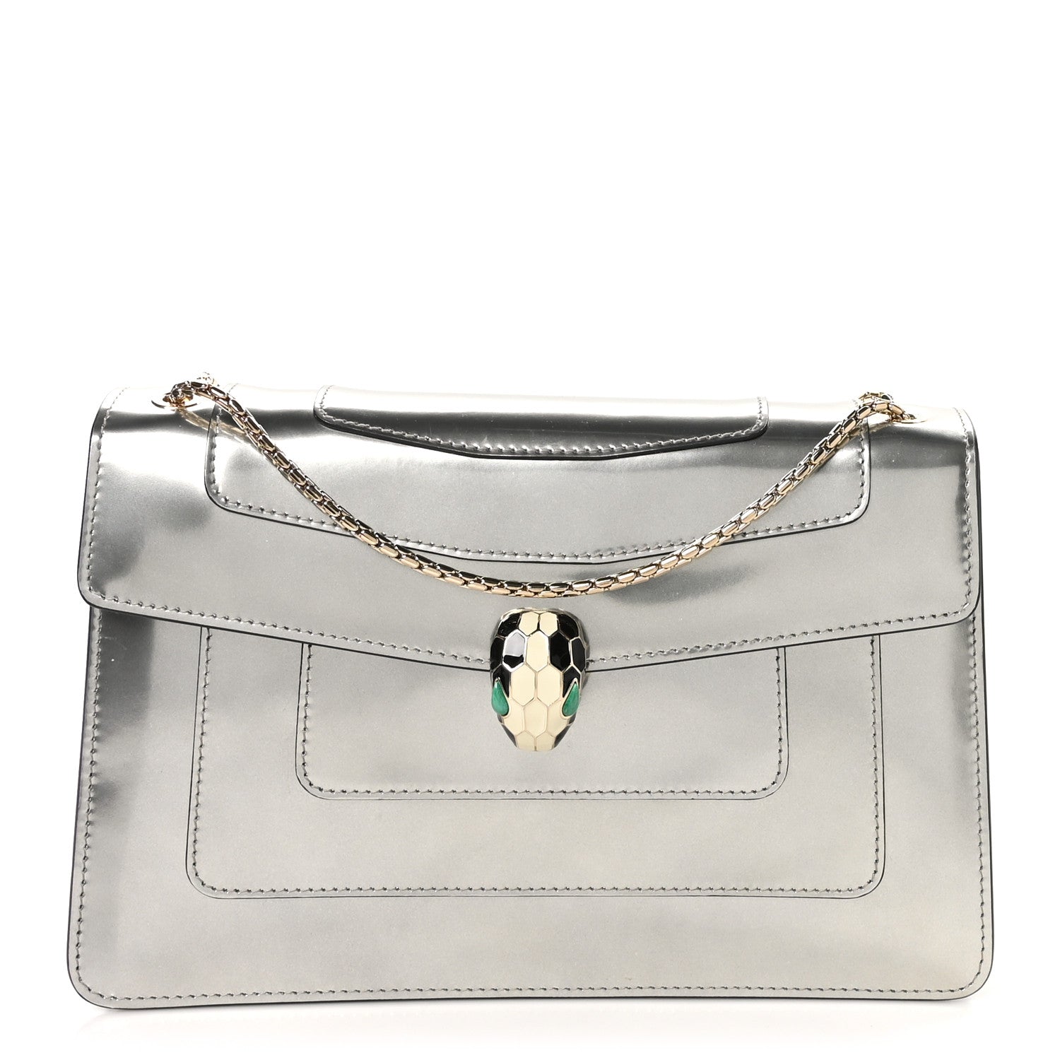 Bulgari Metallic Calfskin Serpenti Forever Shoulder Bag Silver 1 of 12