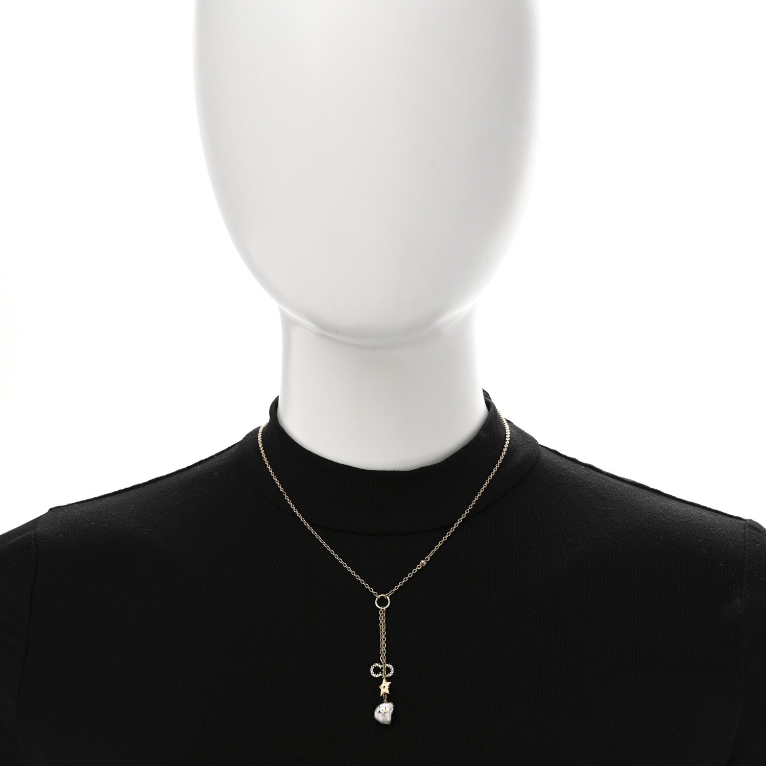 Christian Dior Crystal Pearl CD Shiny-D Tribal Long Necklace Gold 2 of 7
