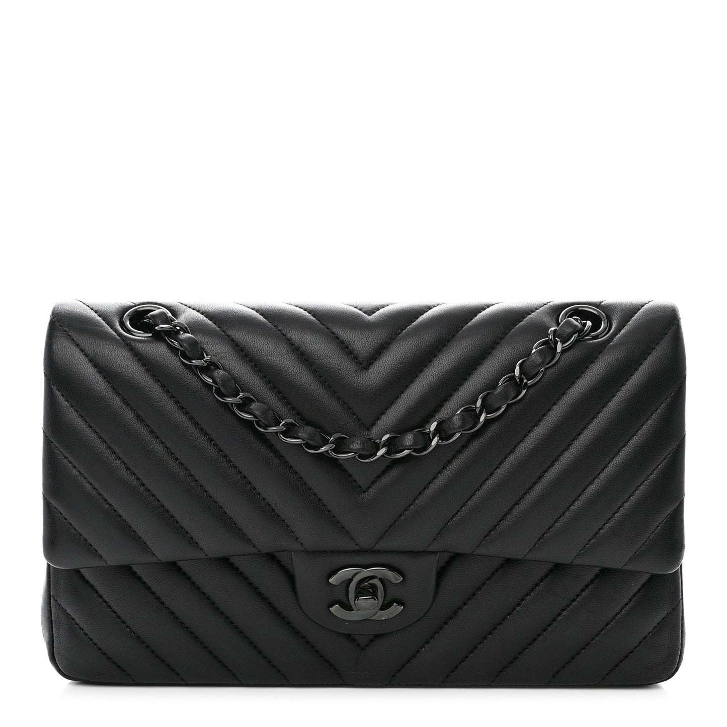 Lambskin Chevron Quilted Medium Double Flap So Black