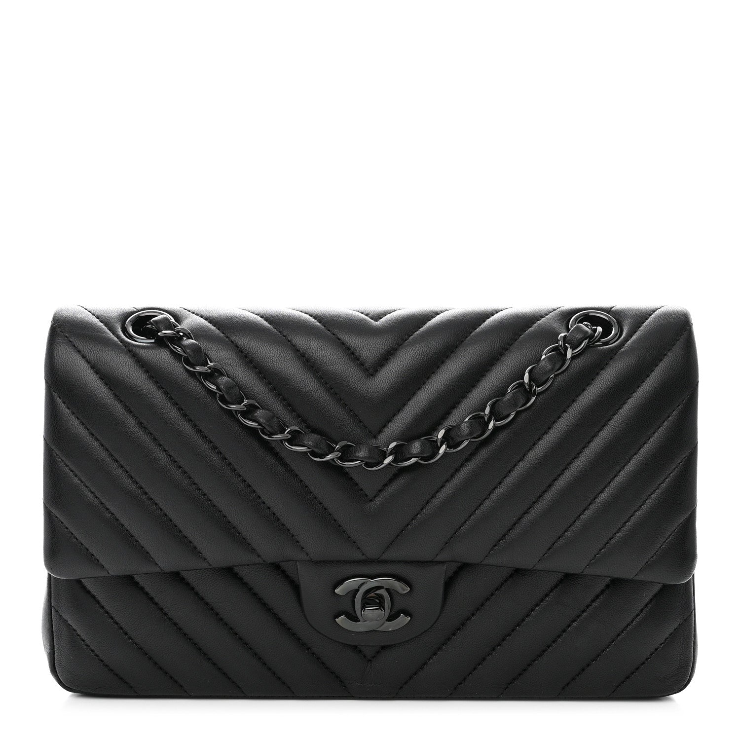Chanel Lambskin Chevron Quilted Medium Double Flap So Black 1 of 10