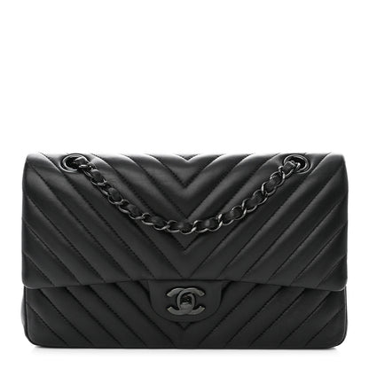 Chanel Lambskin Chevron Quilted Medium Double Flap So Black 1 of 10