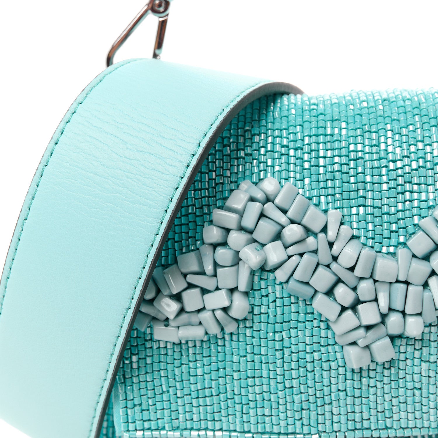 Fendi Rolling Stone Vitello Seta Bead Embroidered Re-Edition Baguette Spring Turquoise 12 of 12
