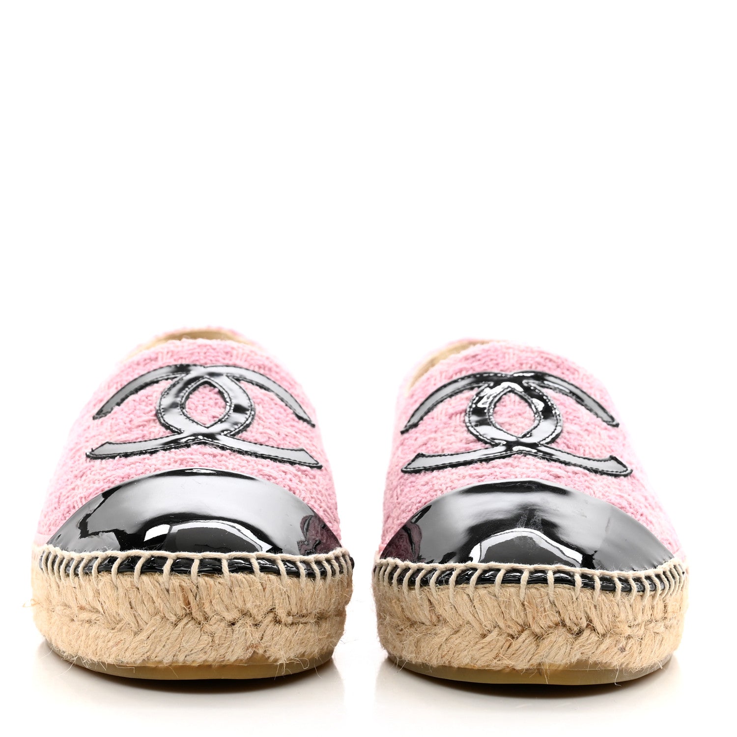 Chanel Tweed Patent CC Espadrilles 38 Pink Black 2 of 9