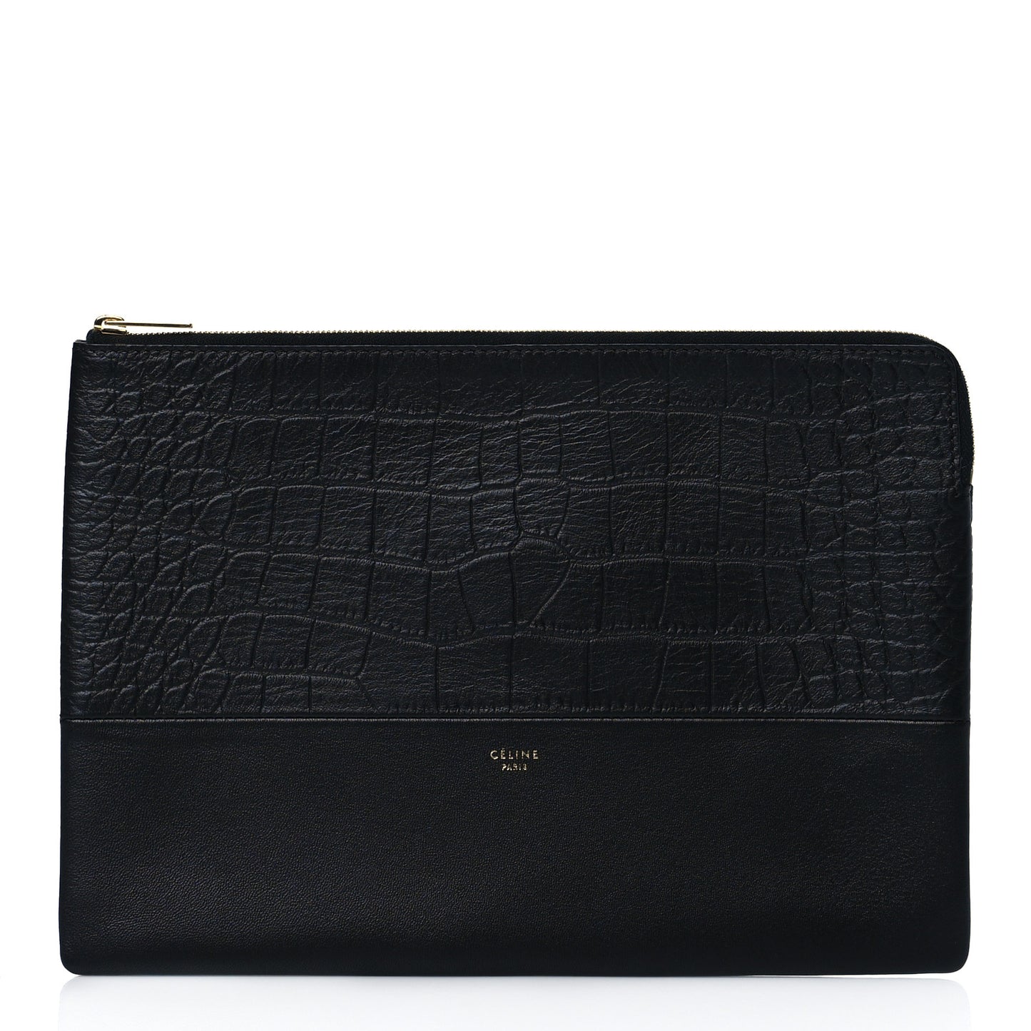 Crocodile Embossed Calfskin Clutch Black