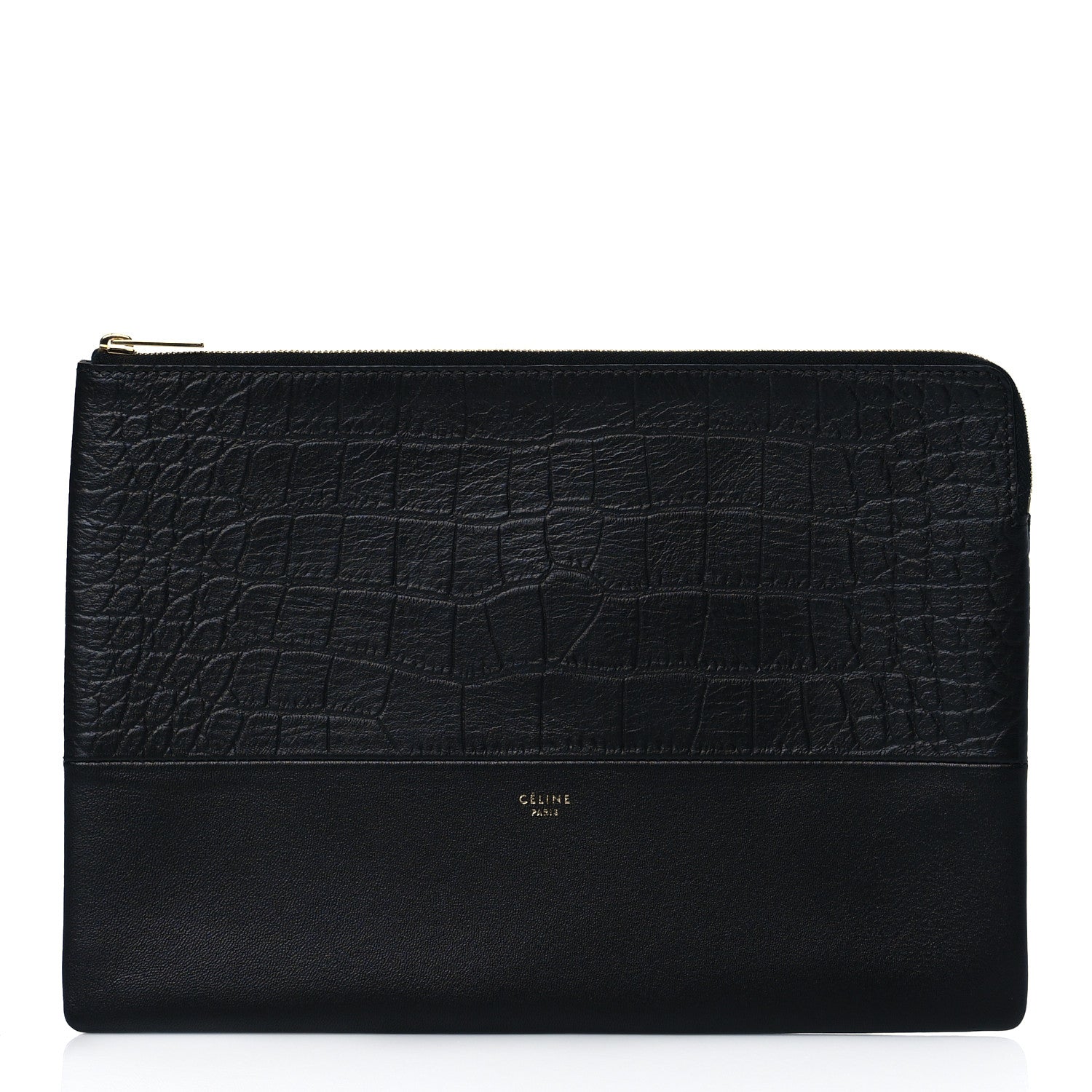 Celine Crocodile Embossed Calfskin Clutch Black 1 of 8