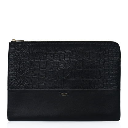Celine Crocodile Embossed Calfskin Clutch Black 1 of 8