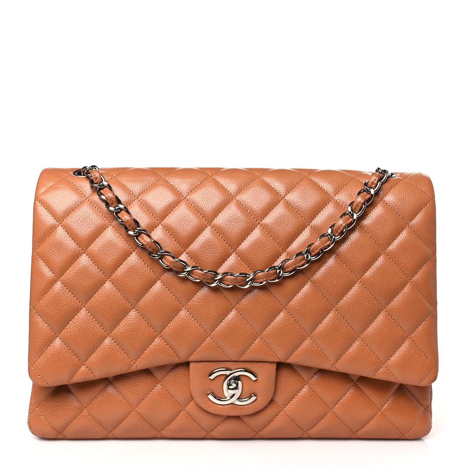 Chanel Caviar Quilted Maxi Double Flap Light Brown 1415143