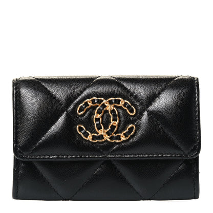 Chanel Shiny Goatskin Quilted Chanel 19 Flap Card Holder Black 1 of 4