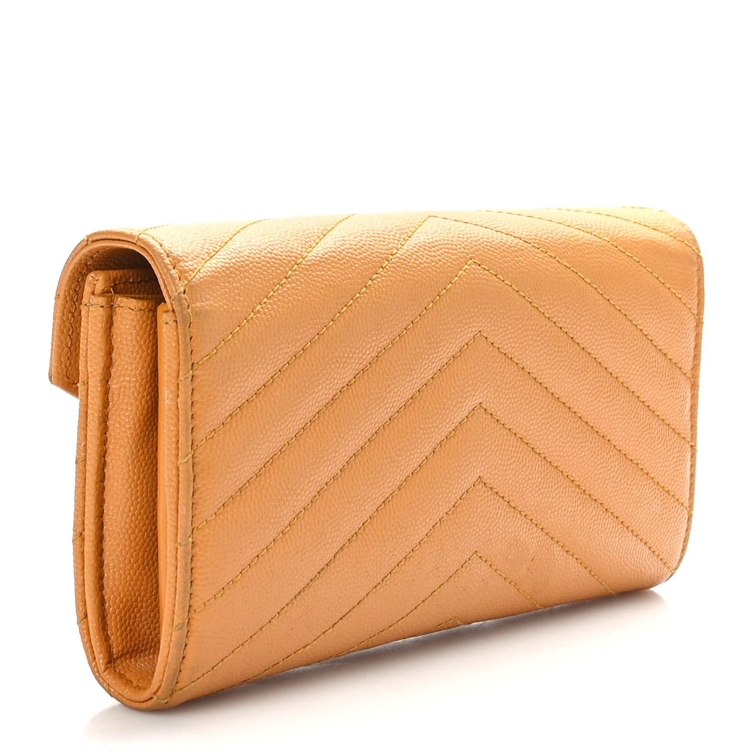 Saint Laurent Calfskin Matelasse Chevron Monogram Flap Wallet Natural Dark 3 of 9