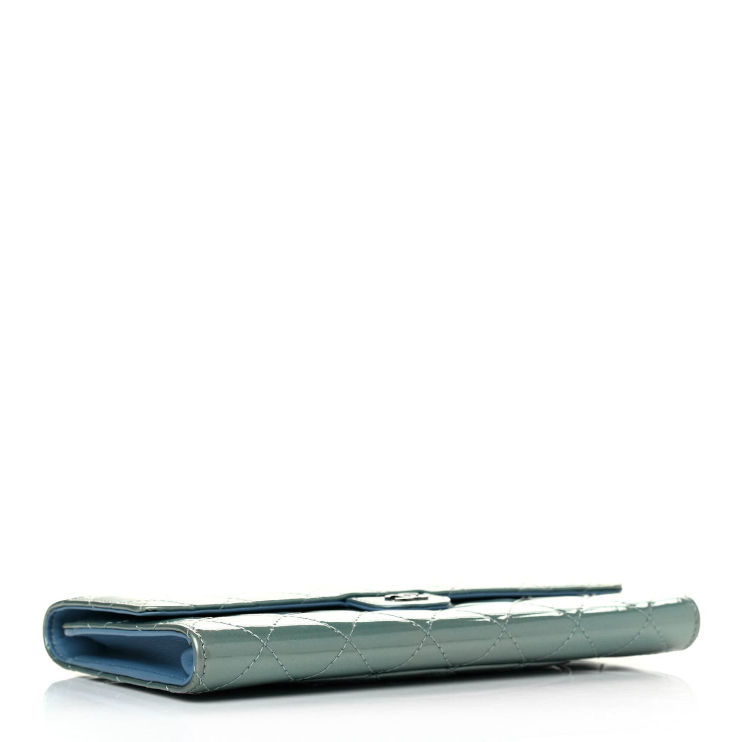 Patent Calfskin Quilted Flap Clutch Wallet Blue