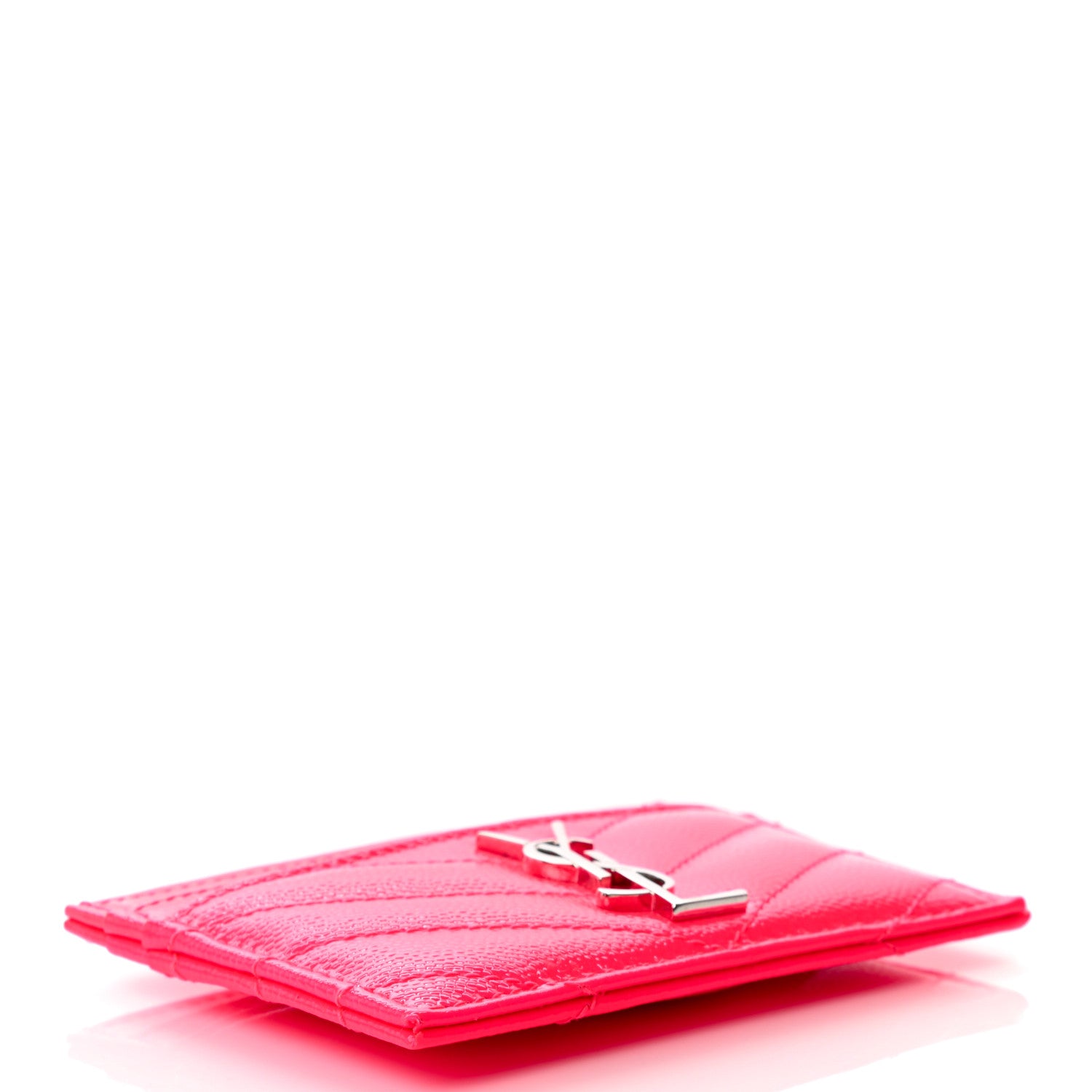 Saint Laurent Grain De Poudre Matelasse Chevron Monogram Credit Card Case Neon Pink 4 of 7
