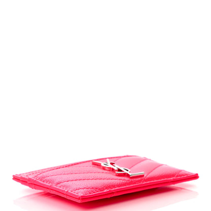 Saint Laurent Grain De Poudre Matelasse Chevron Monogram Credit Card Case Neon Pink 4 of 7