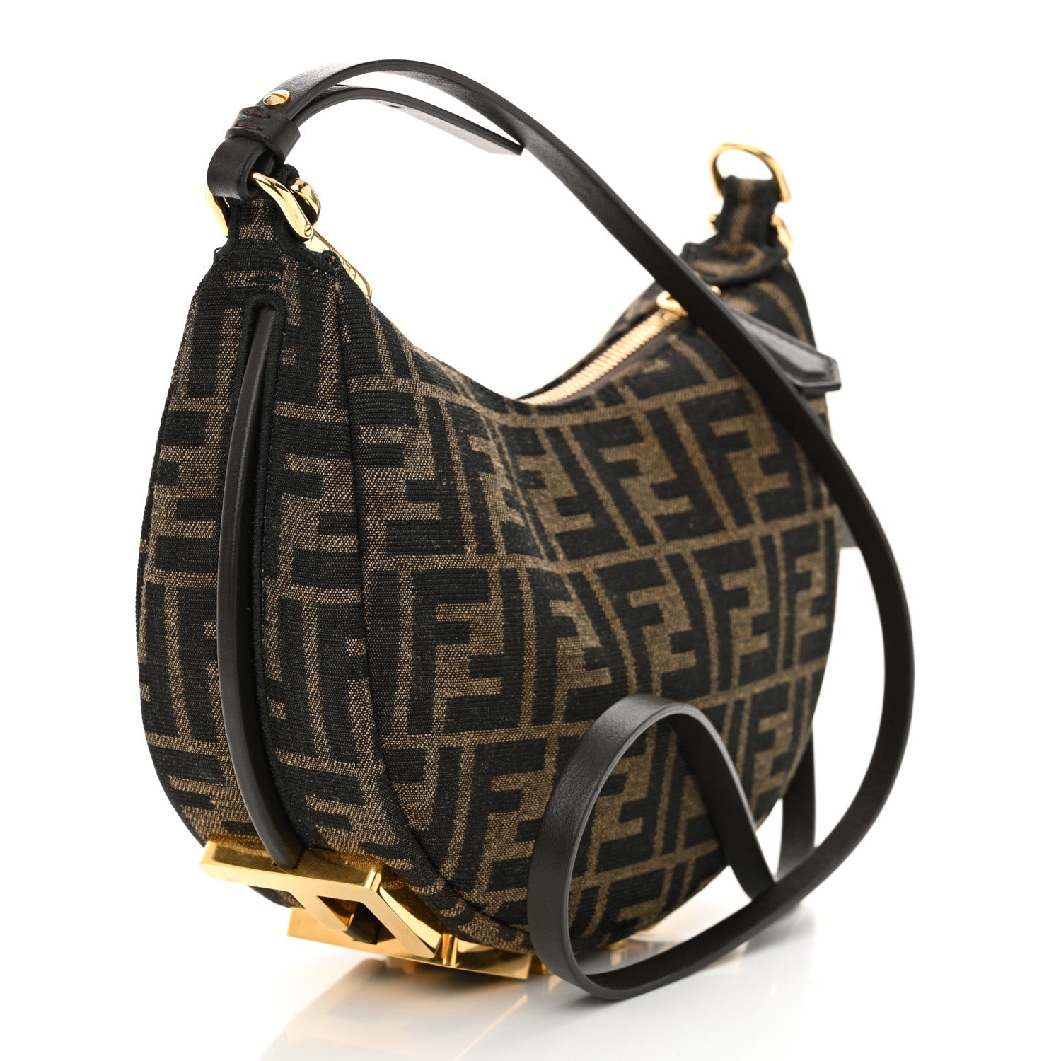 Fendi Fabric Jacquard Vitello Grace FF 1974 Mini Fendigraphy Hobo