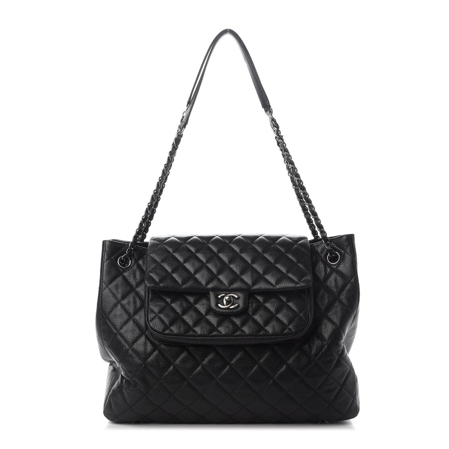 Caviar Quilted Flap Tote Black