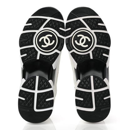 Chanel Mesh Suede Calfskin Grained Calfskin Womens CC Sneakers 37.5 White Black 5 of 8