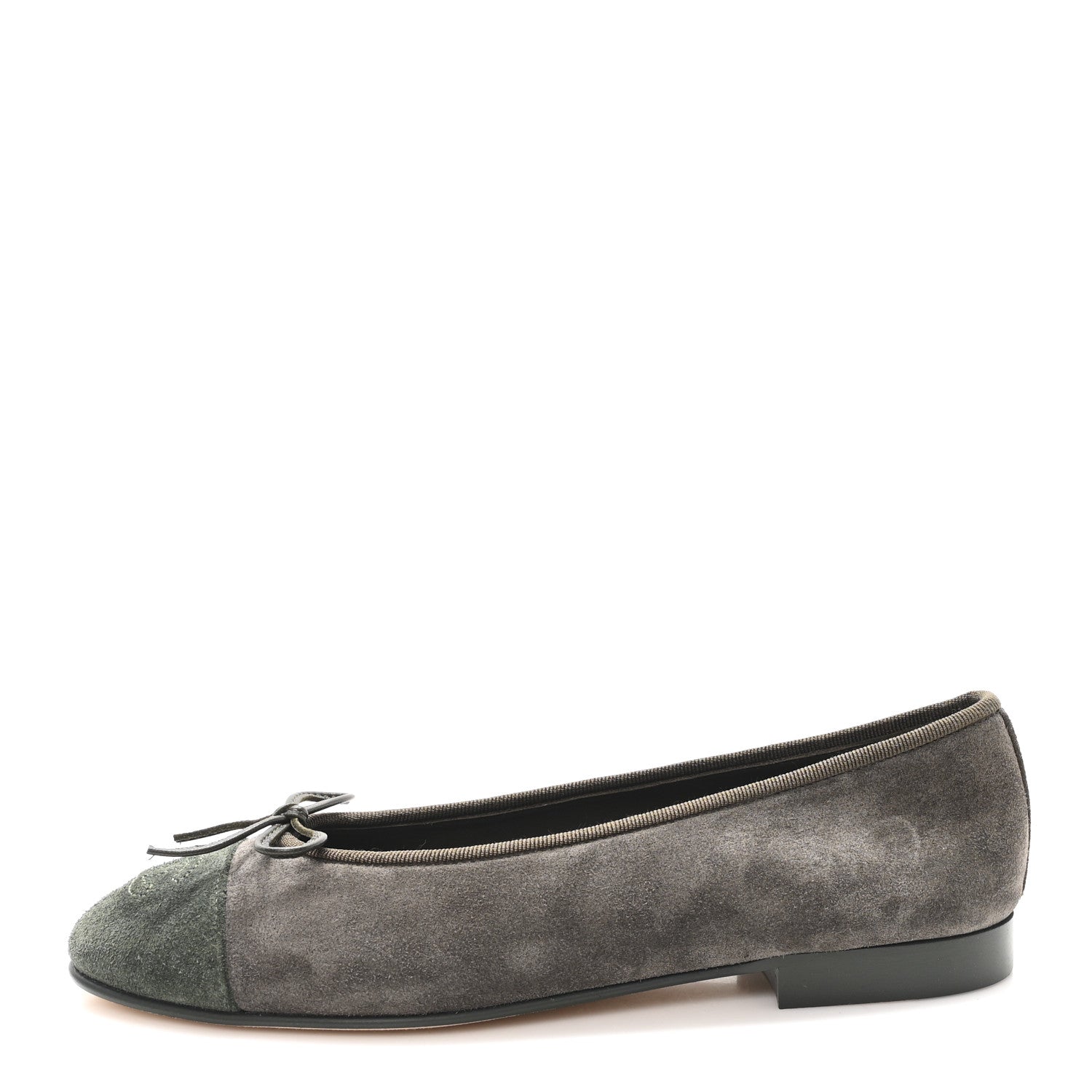 Chanel Suede Cap Toe CC Ballerina Flats 37 Grey Green 1 of 9