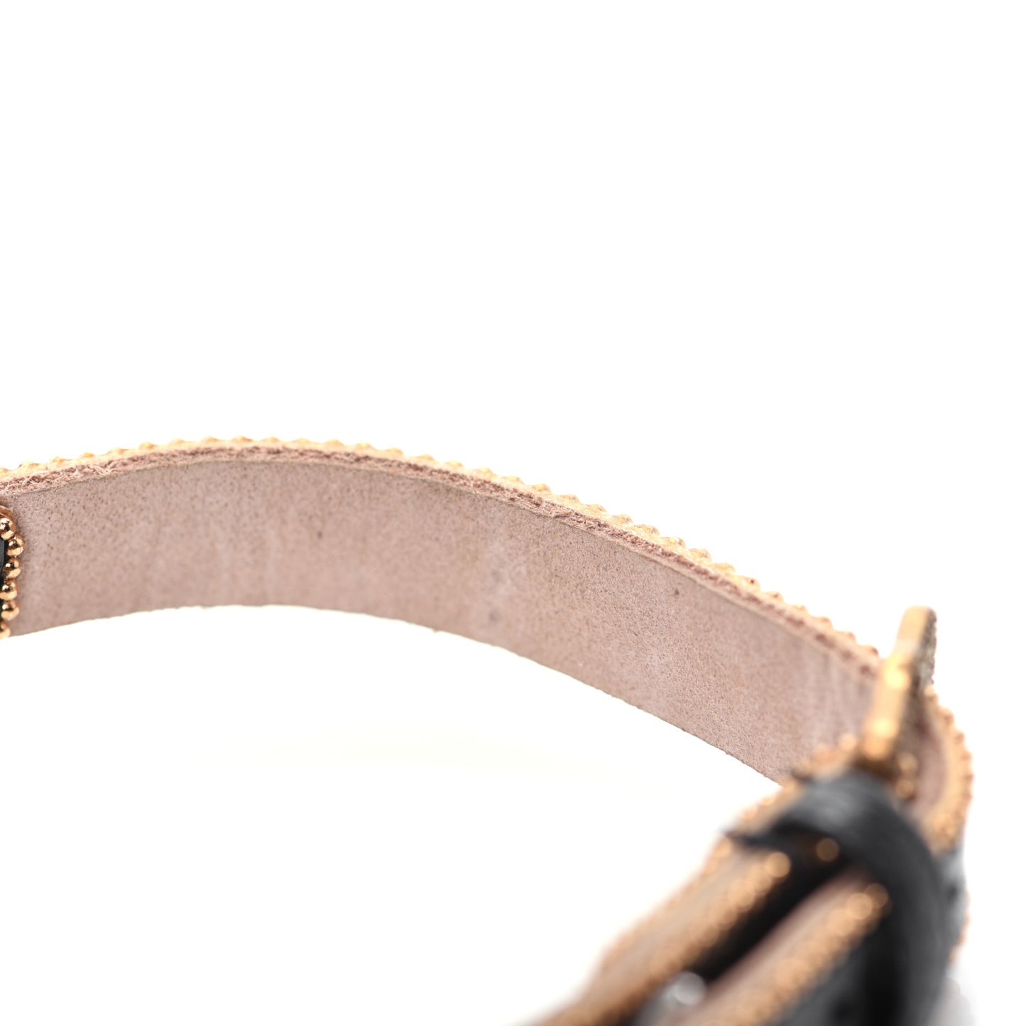 Metal Calfskin Crystal Double G Bracelet Black