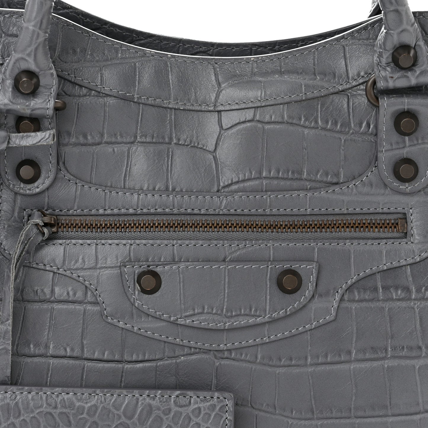 Calfskin Crocodile Embossed Classic Hardware City Gris Beton