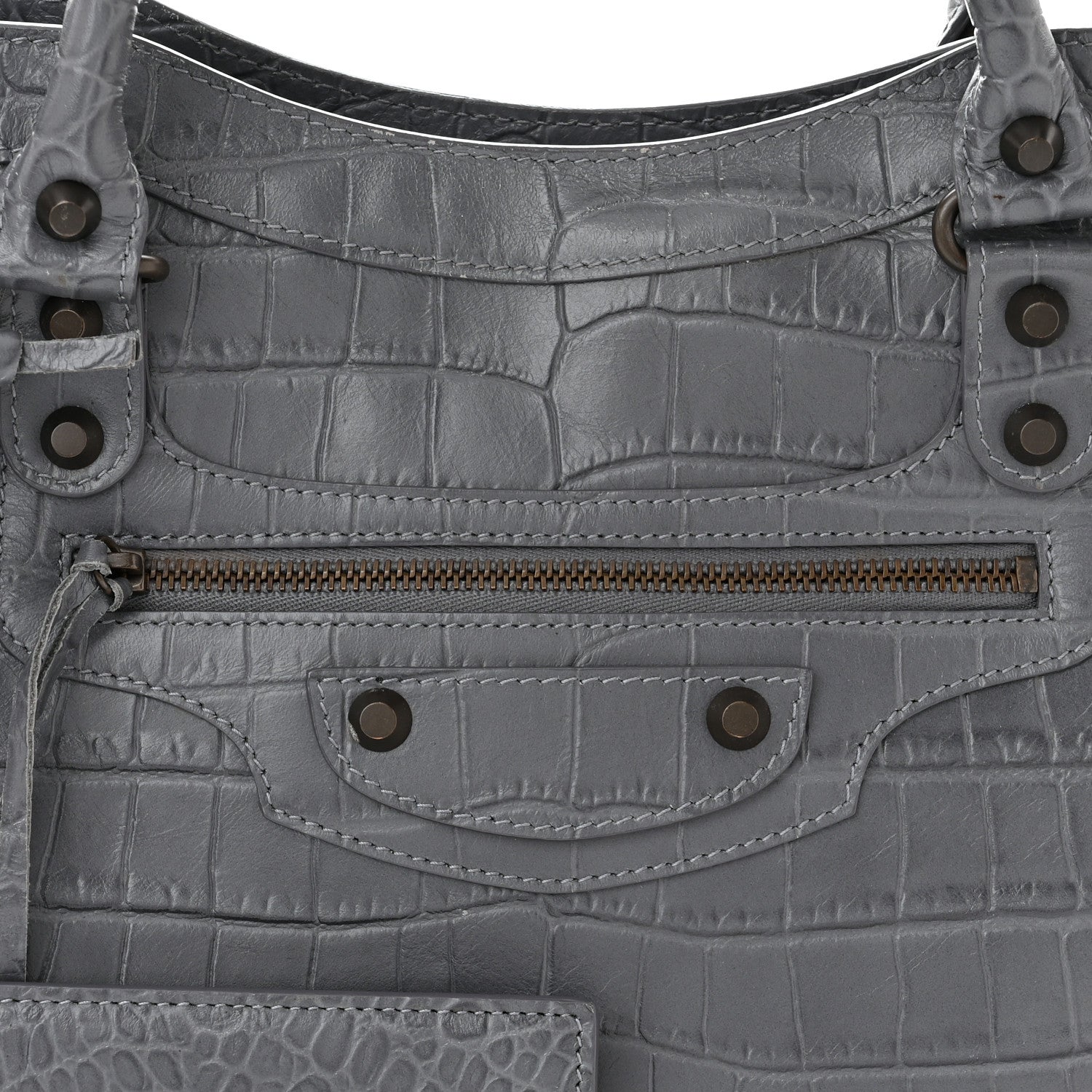Balenciaga Calfskin Crocodile Embossed Classic Hardware City Gris Beton 8 of 14