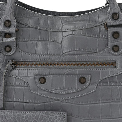 Balenciaga Calfskin Crocodile Embossed Classic Hardware City Gris Beton 8 of 14