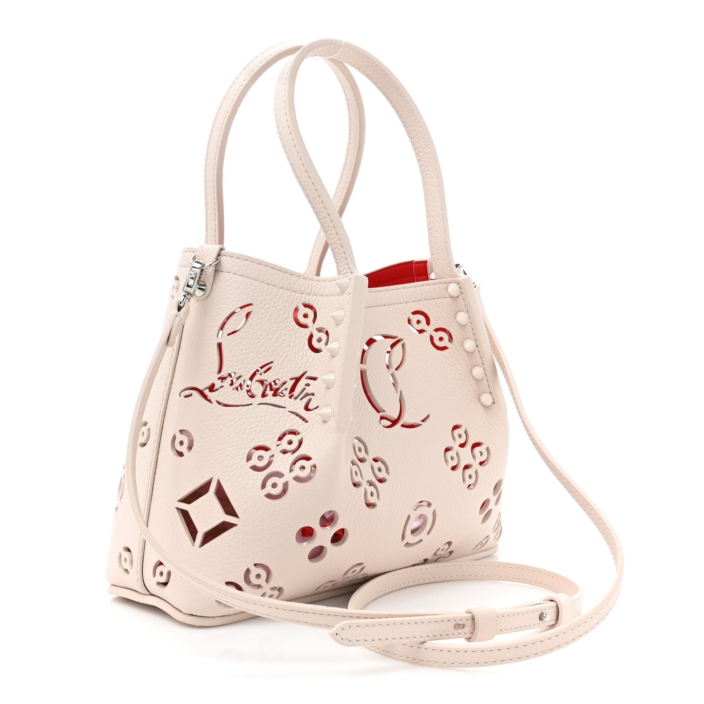 Calfskin Loubinthesky Mini Perforated Cabarock Spikes Tote Leche