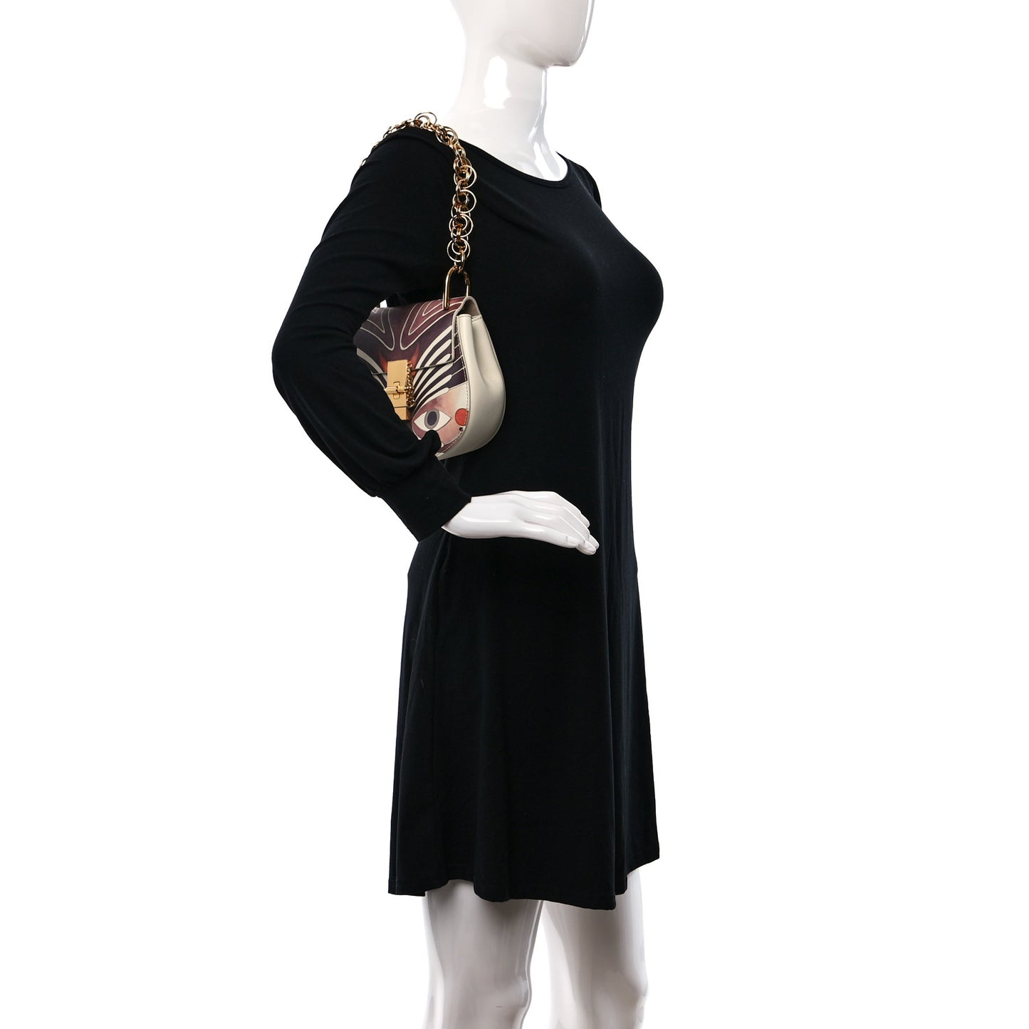 Calfskin Printed Mini Drew Bi-Color Shoulder Bag Dark Multicolor
