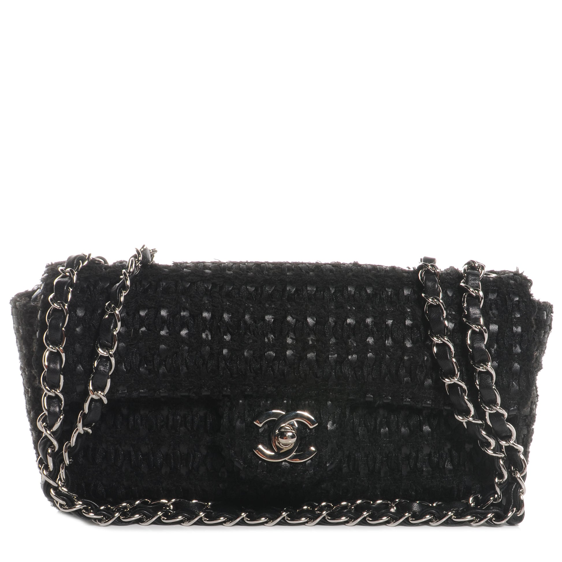 Chanel Tweed East West Flap Black 1 of 7